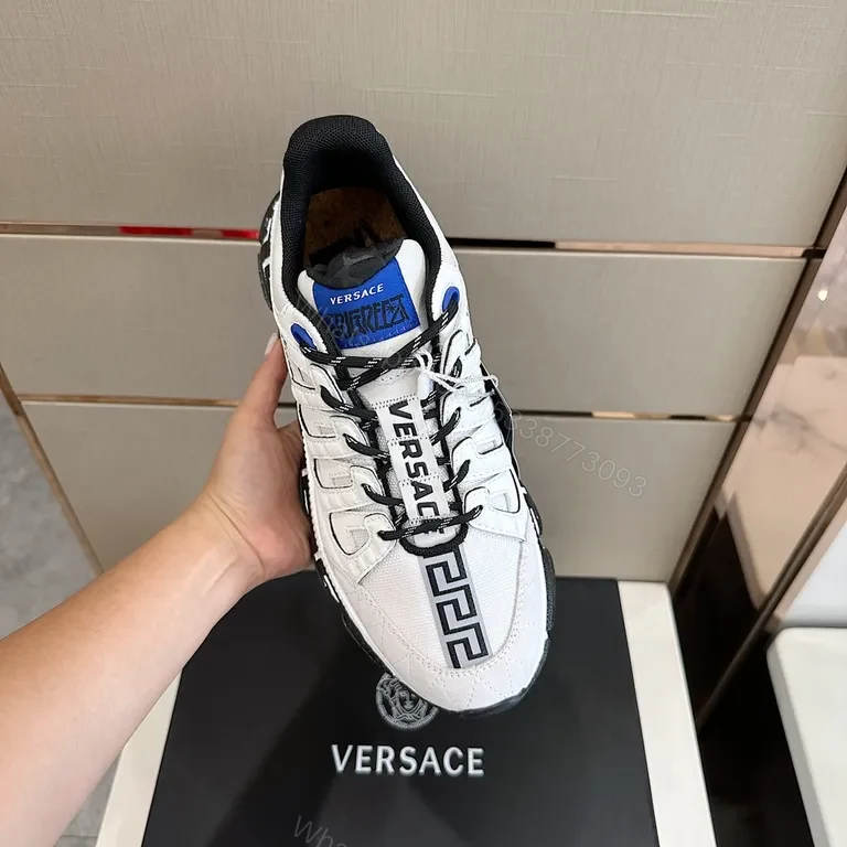 View 4 of White Leather Versace High-Top Sneaker: Bold Luxury Comfort