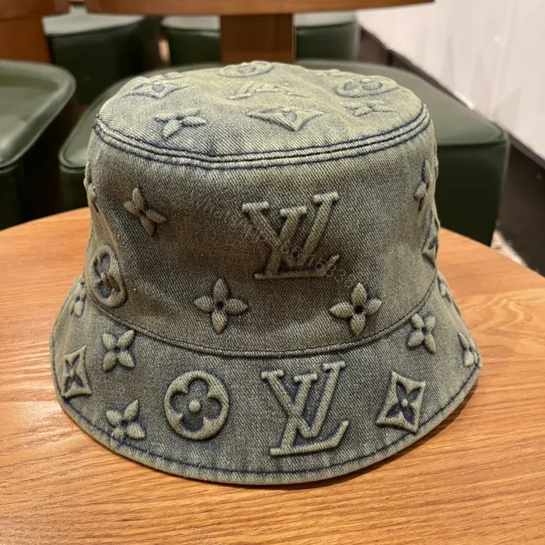View 6 of Denim LV-Style Monogram Bucket Hat, Premium Streetwear