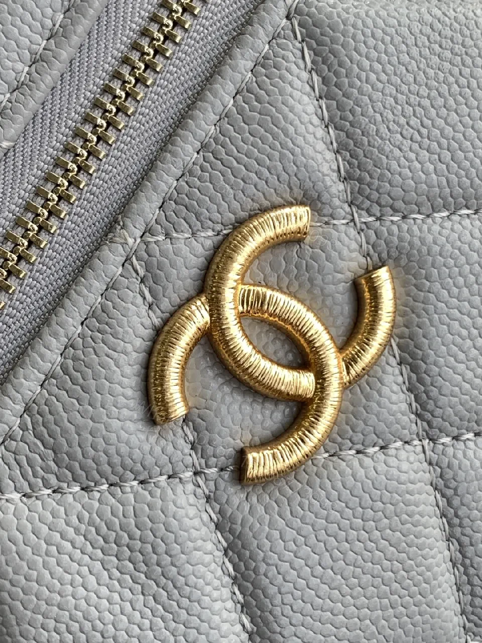 View 5 of Quilted Crossbody Bag with Gold Logo, Gray, Luxe Style