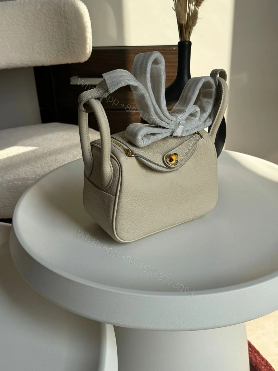 View 6 of Hermes Brand New Mini Lindy Nata Togo Palladium HDW