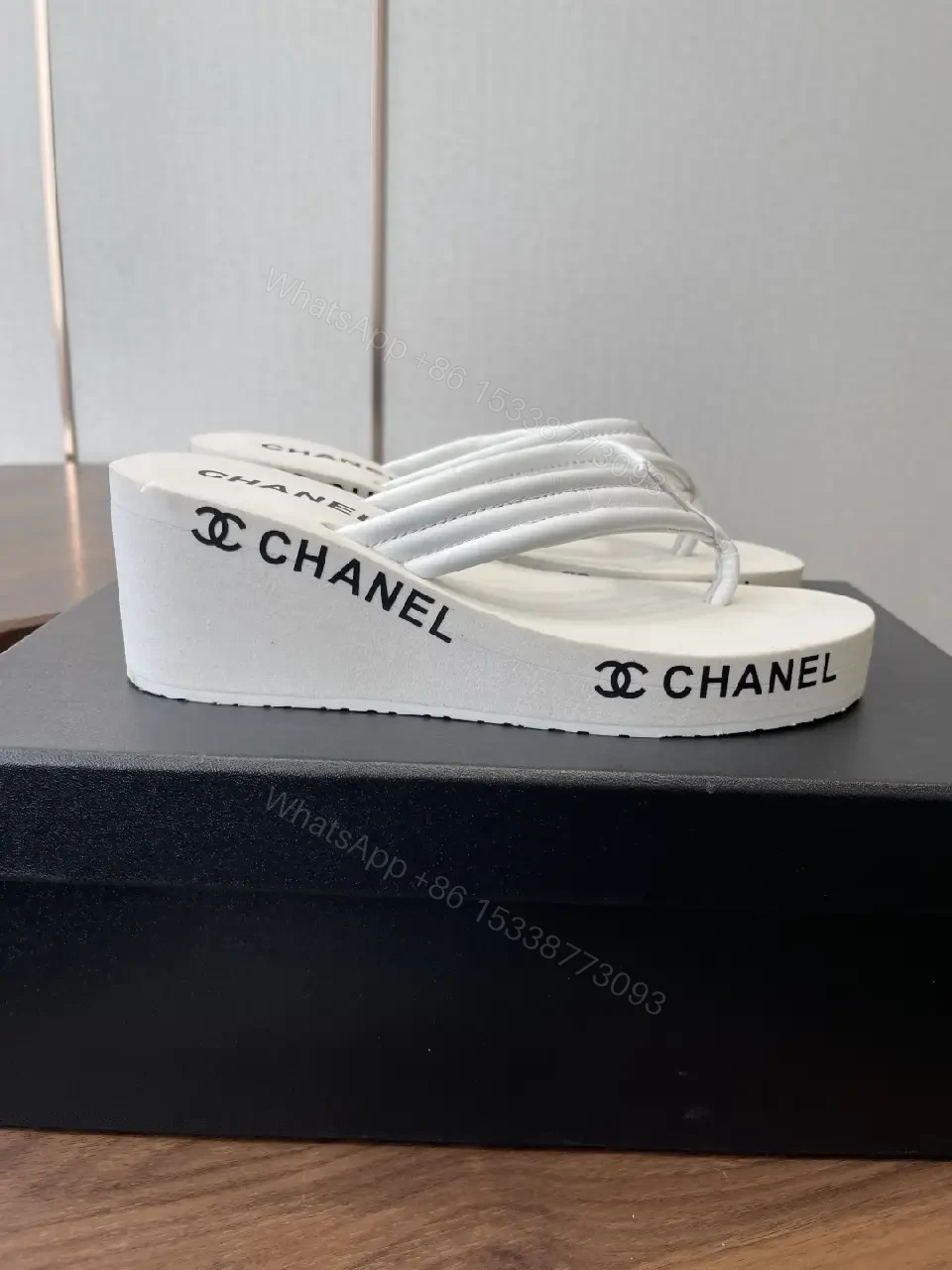 View 6 of White Platform Sandals with Signature Branding, Luxe Casual Elevation