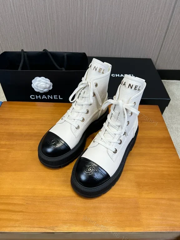 View 2 of Chanel-Inspired Two-Tone Combat Boots: Luxe, Durable, Bold
