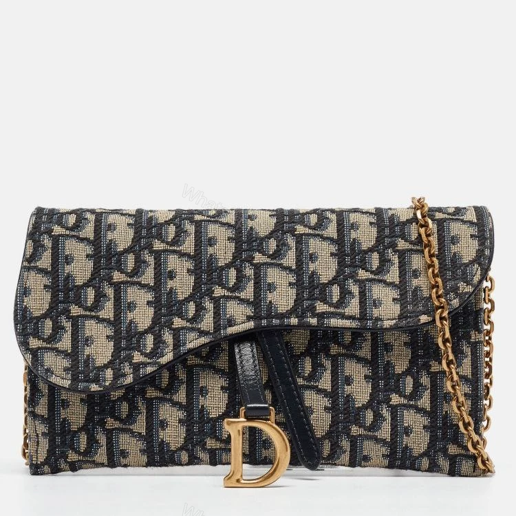 Dior Canvas and Leather Saddle Wallet on Chain — view 1