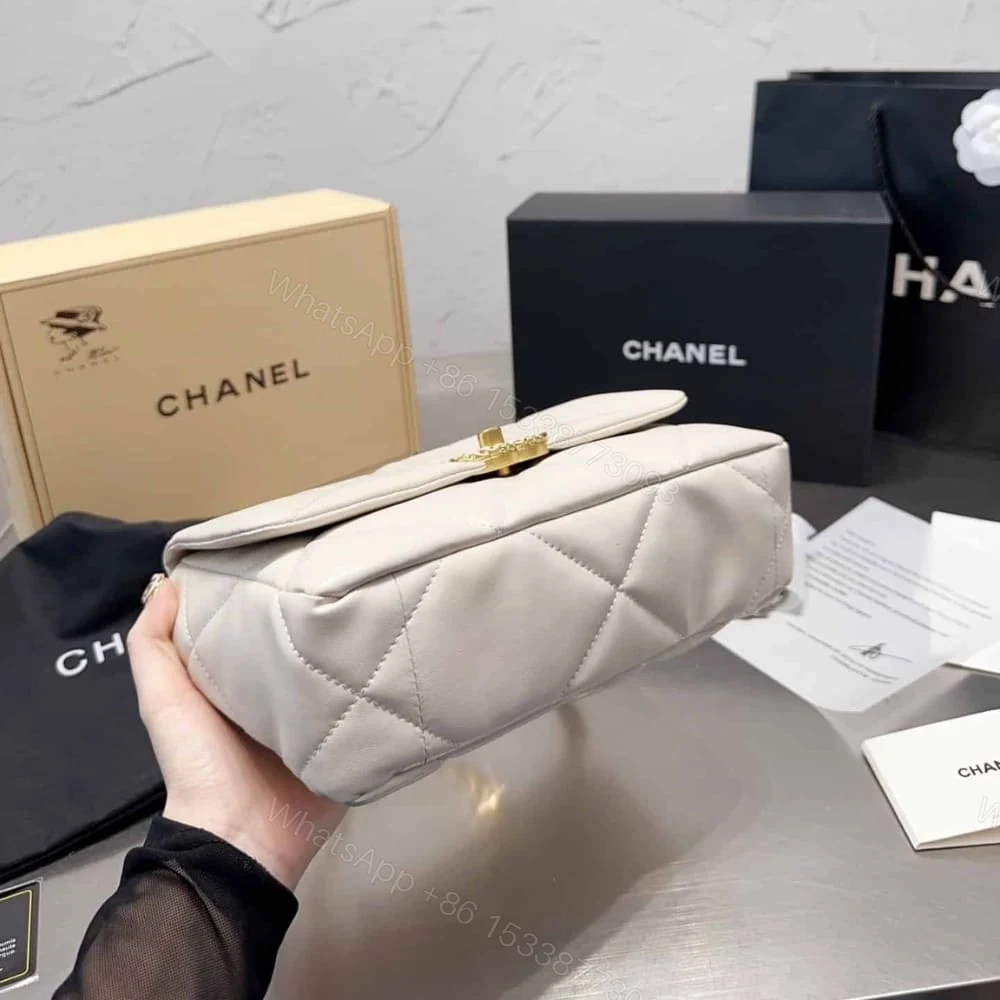 View 3 of Chanel 19 Flap Bag Shiny Gold And Silver Tone White 26Cm AS1161 B04852 10601