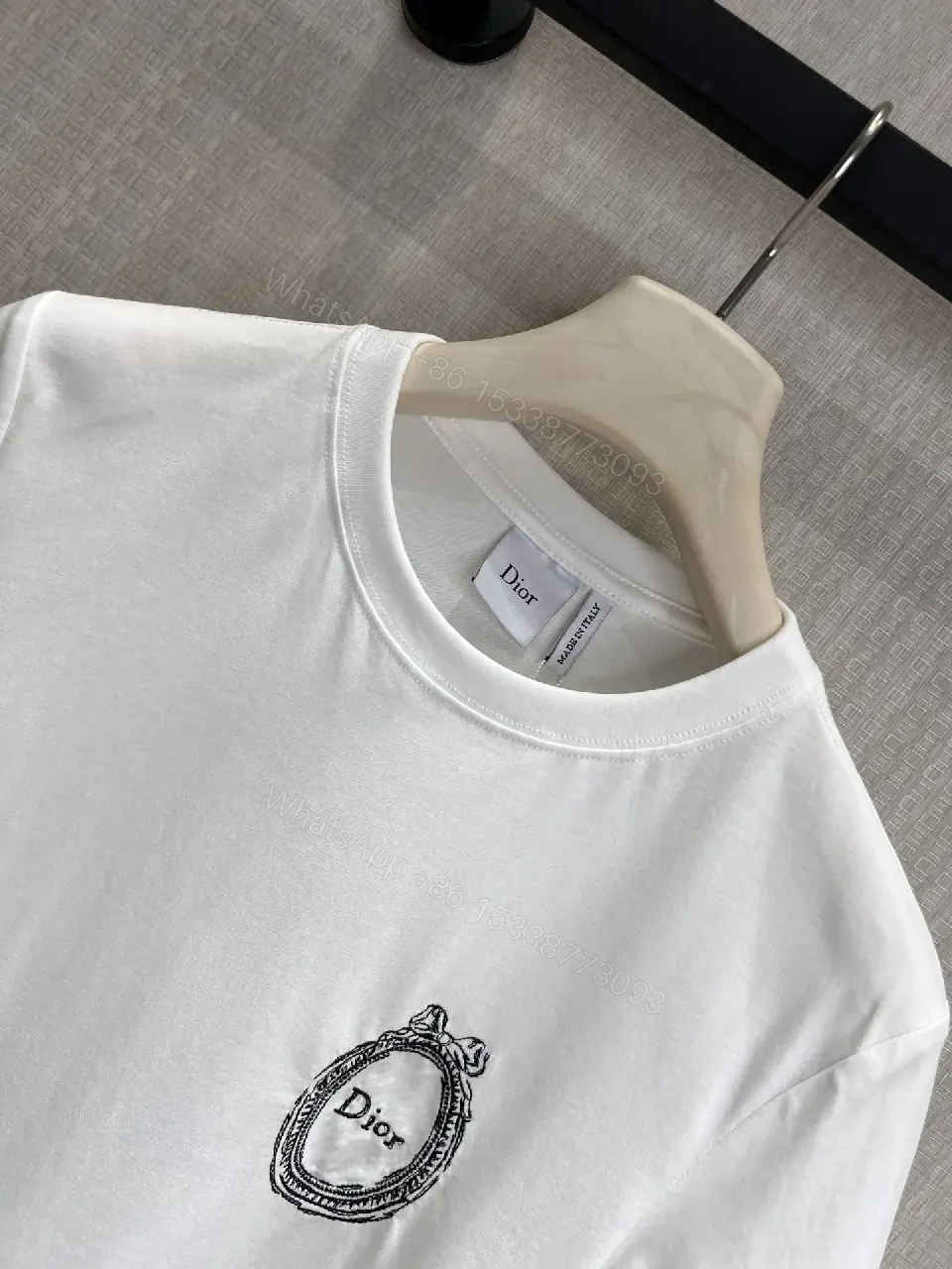 View 8 of White Cotton T-Shirt Dior Circle Logo Design Classic Tee