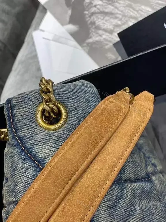 View 5 of Quilted Denim Crossbody: Gold YSL Hardware, Compact Luxe