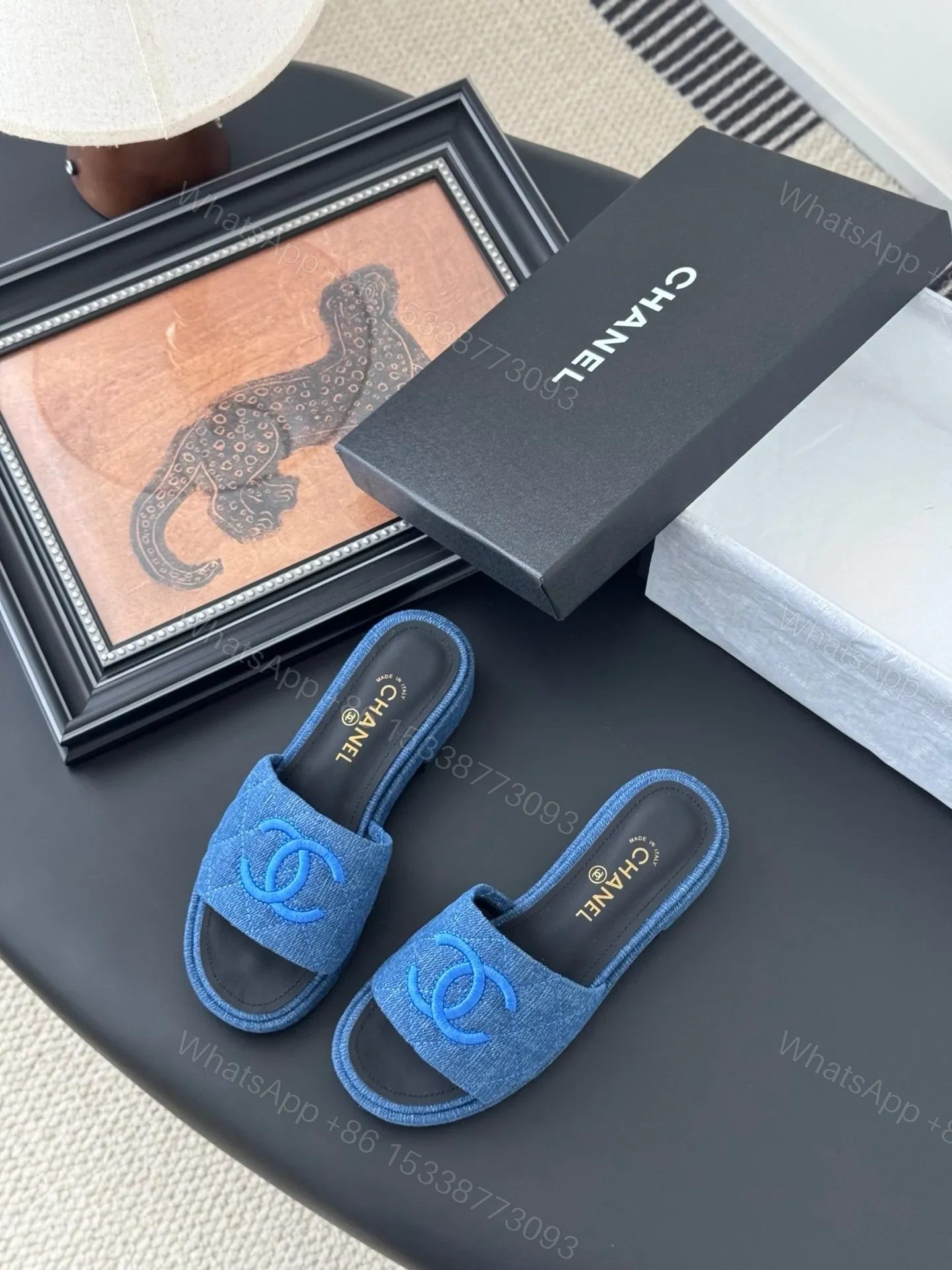 View 5 of Chanel Women Blue Denim Slides