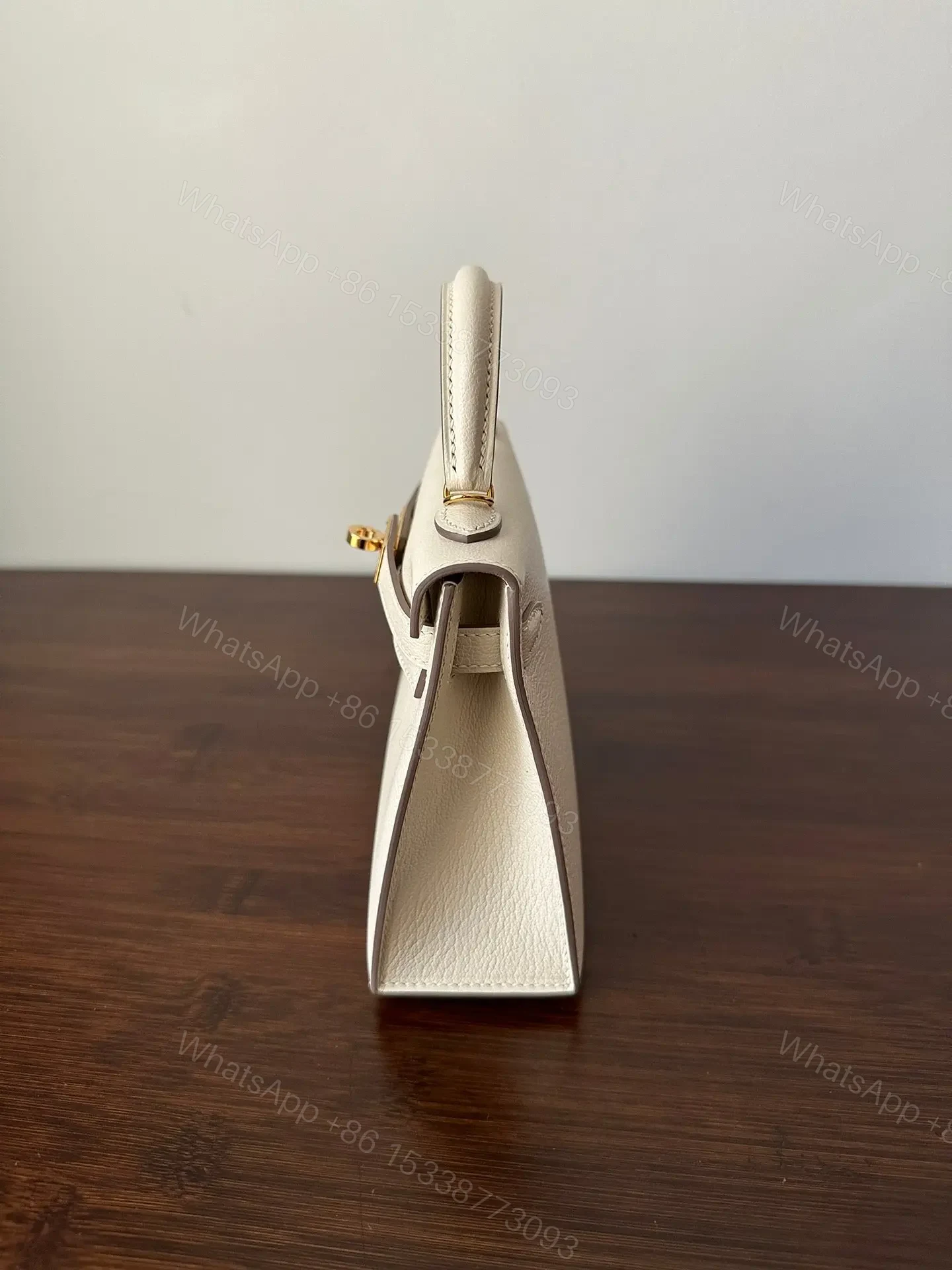 View 2 of HM KELLY MINI 20 WHITE CHEVRE GOLD HARDWARE
