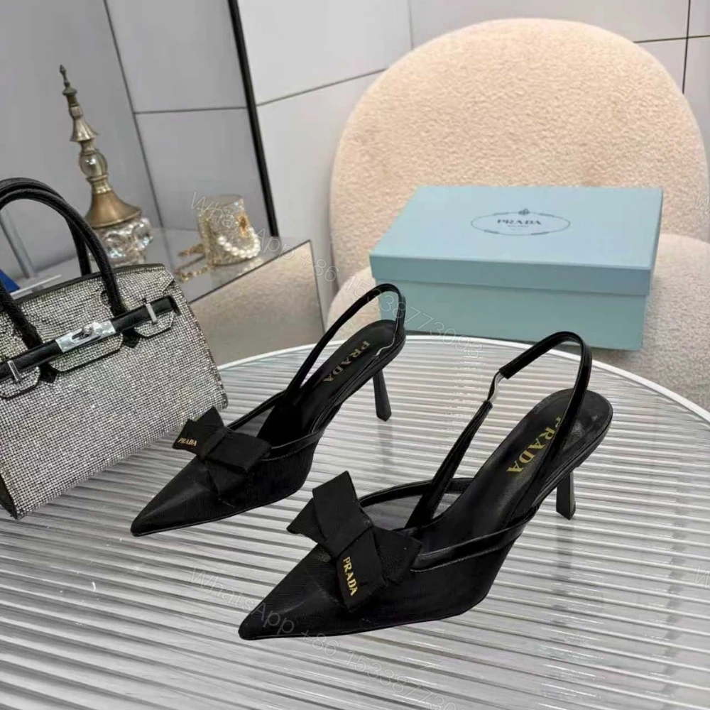 View 4 of Prada Mesh Fabric Slingback Pumps In Black