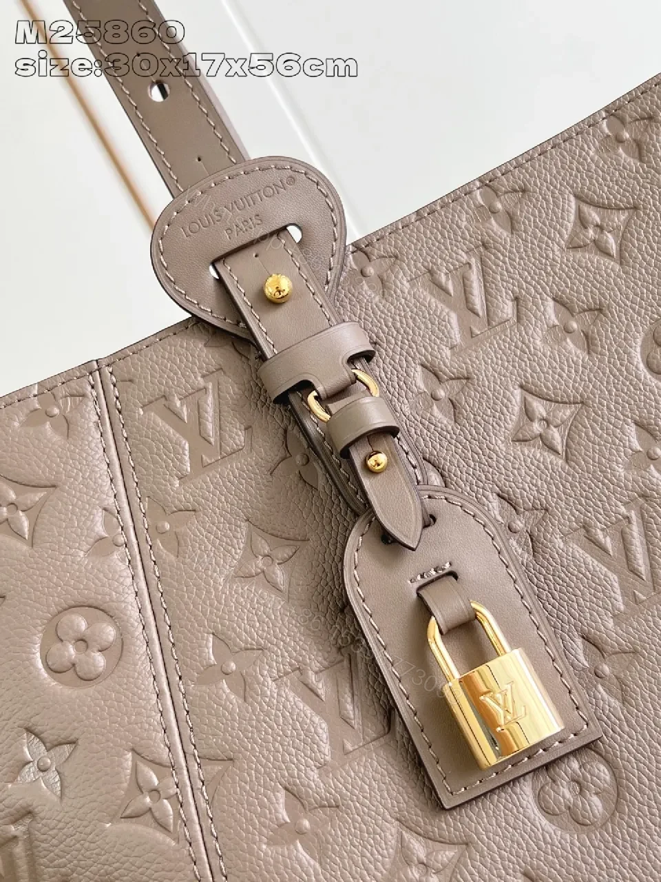 View 6 of Taupe Leather Tote: Structured Modern Monogram with Secure Hardware