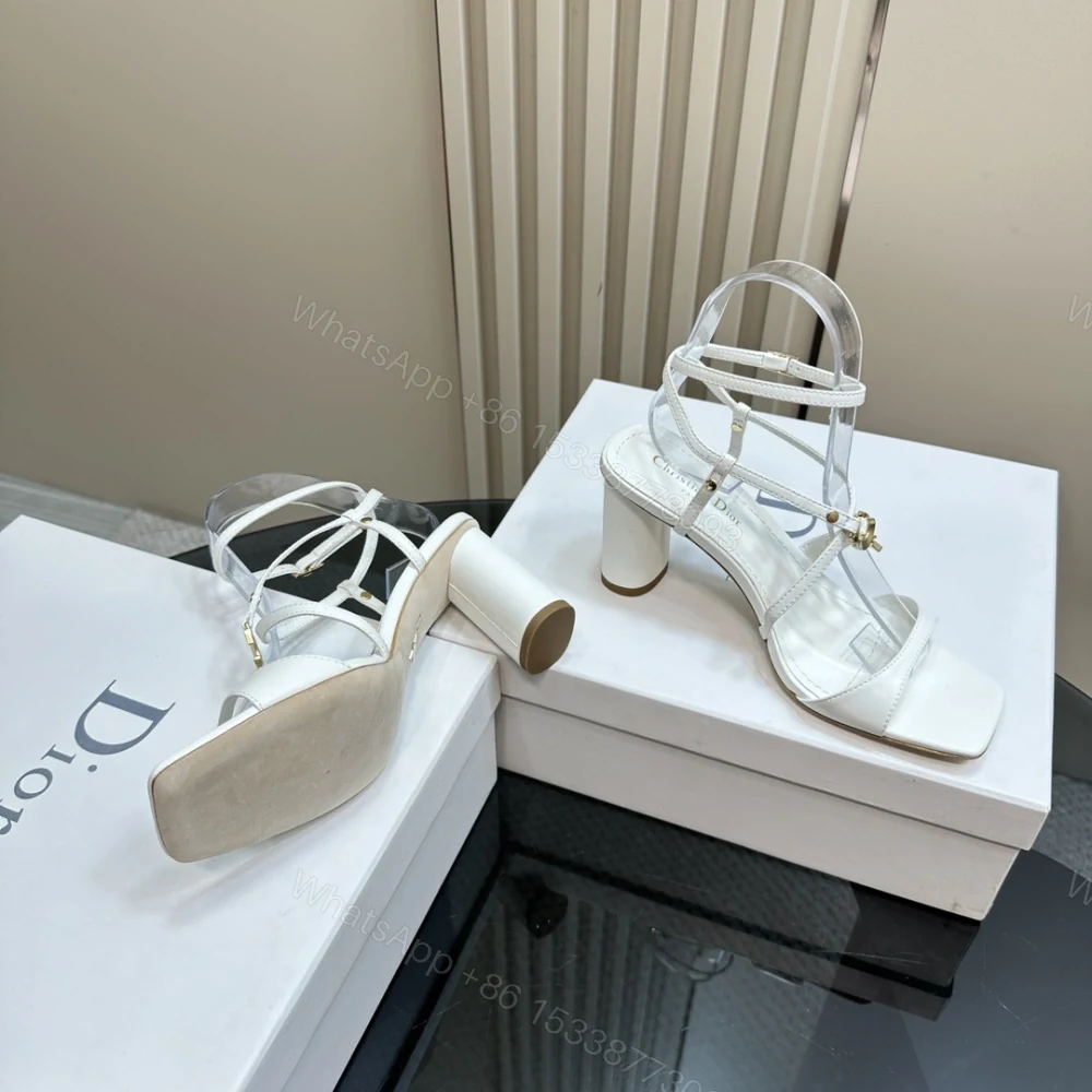 View 6 of 高仿Dior*Cest系列KCO066金屬配飾露趾高跟涼鞋白色8CM免檢版