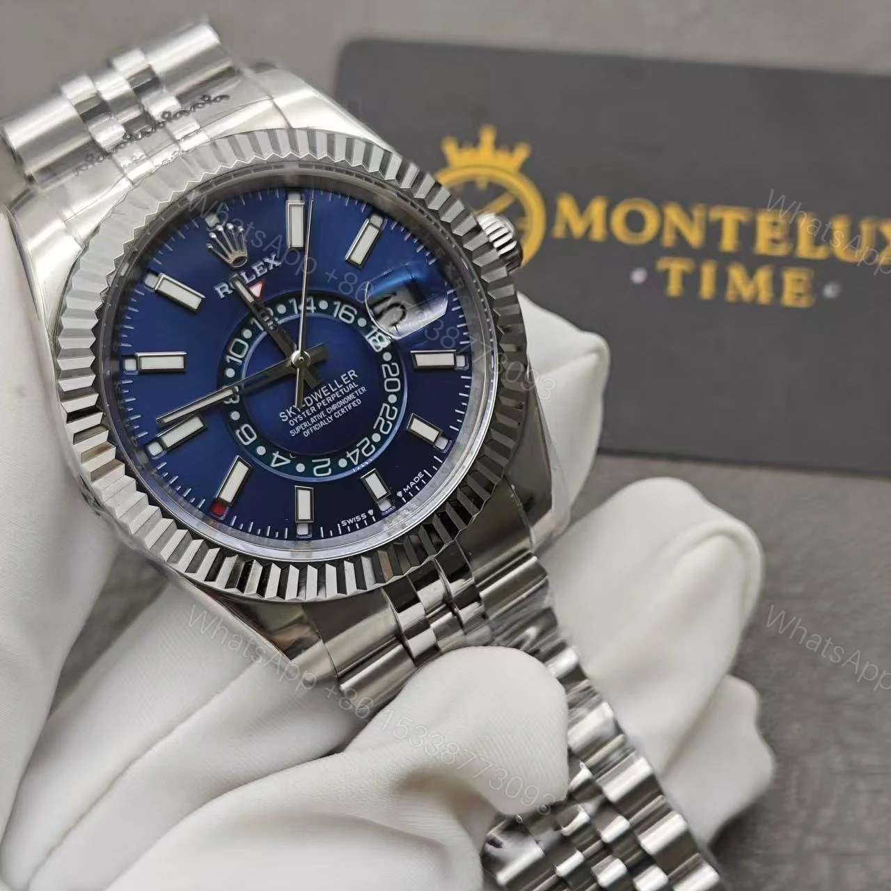 View 2 of Rolex Sky-Dweller Blue Dial Stainless Steel 336934 Jubilee Replica