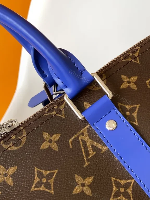 View 3 of Bold Monogram Weekend Bag: Electric Blue Straps, Luxe Travel