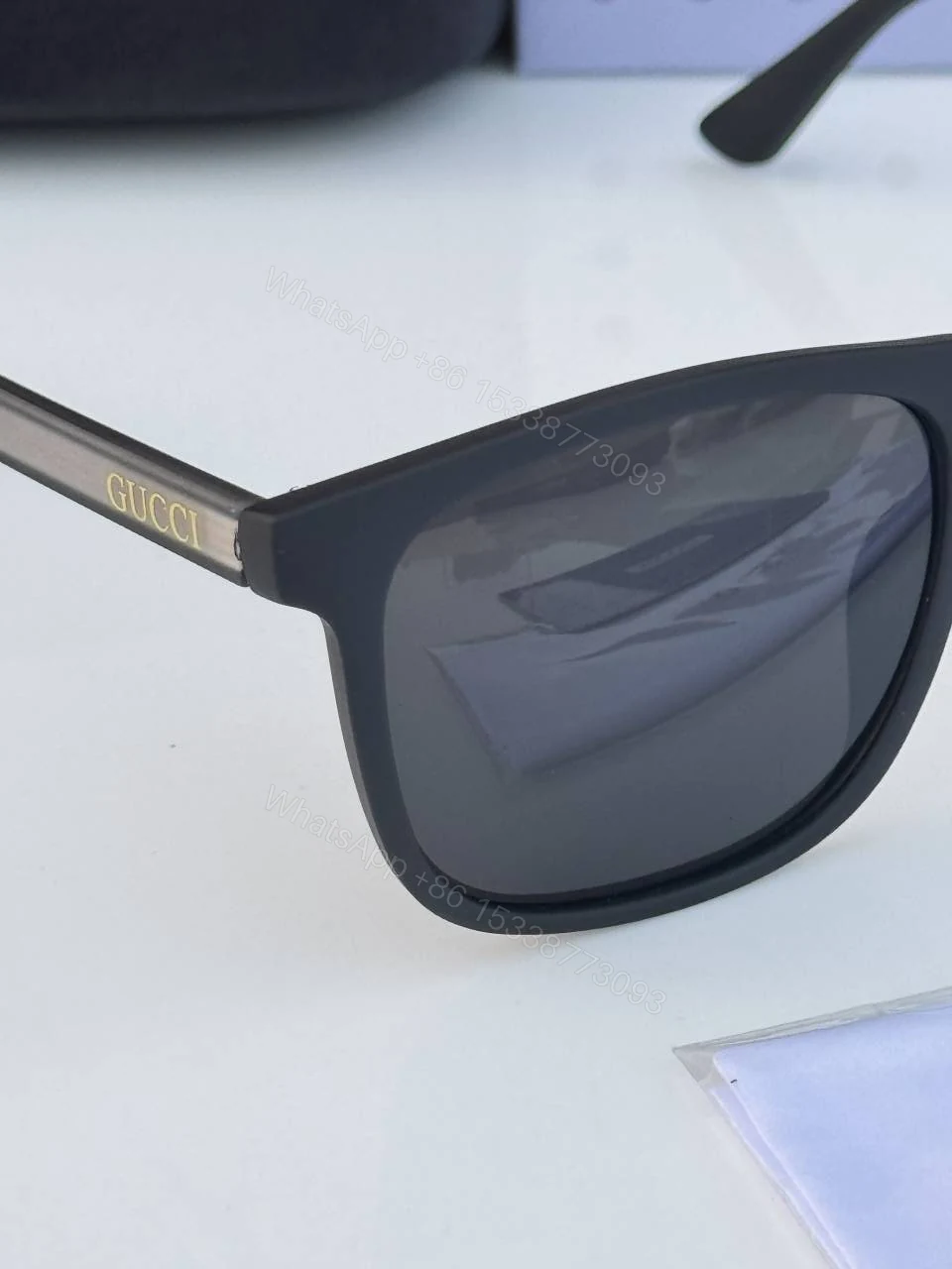 View 5 of First Copy Gucci 381 Matt Black Luxury Square Sunglasses UV Protection Premium Designer Eyewear