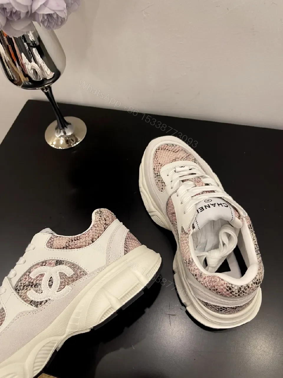 View 8 of Snake-Print Sneakers: White Leather, Pink Accent, Modern Luxe, Comfort