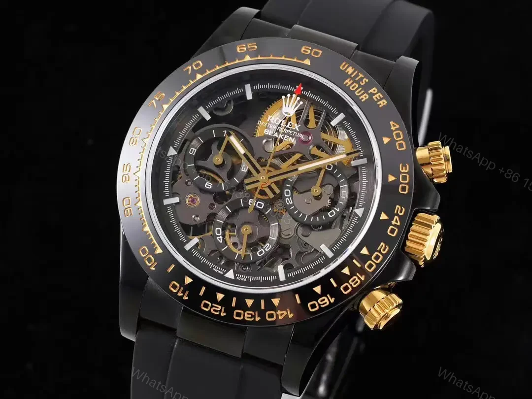 View 2 of Top Rolex Daytona Skeleton Black replica 40MM Carbon Black Rubber Strap Edition RG-DAYTONA-SKELETON-BLACK-RUBBER-40
