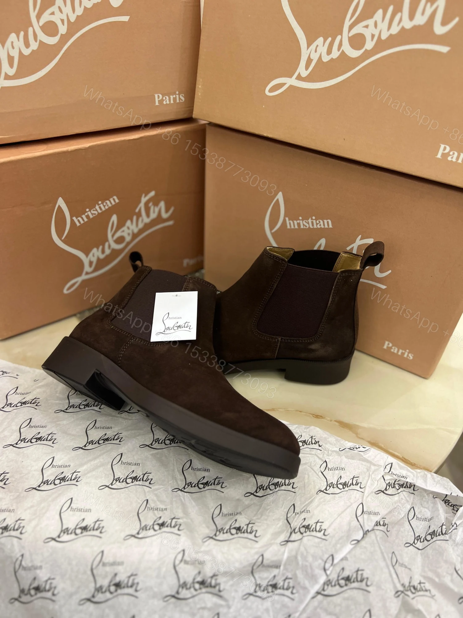 View 2 of First Copy Louboutin Suede Boots for Men