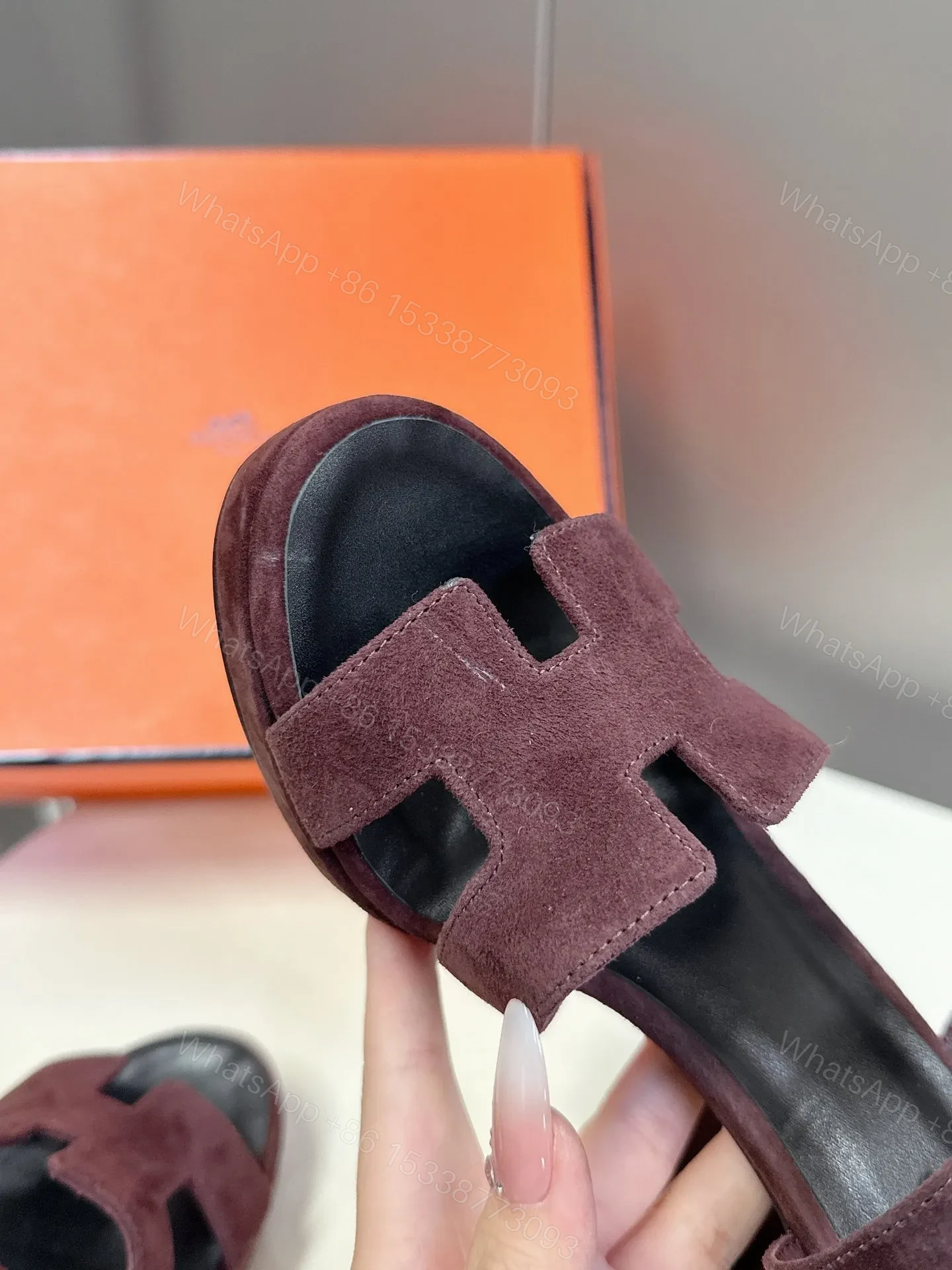 View 2 of Hermes Women Burgundy Suede Heels