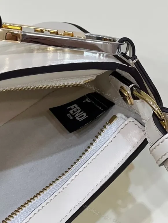 View 3 of Chic White Leather Handbag: Minimalist Fendi Hardware Elegance