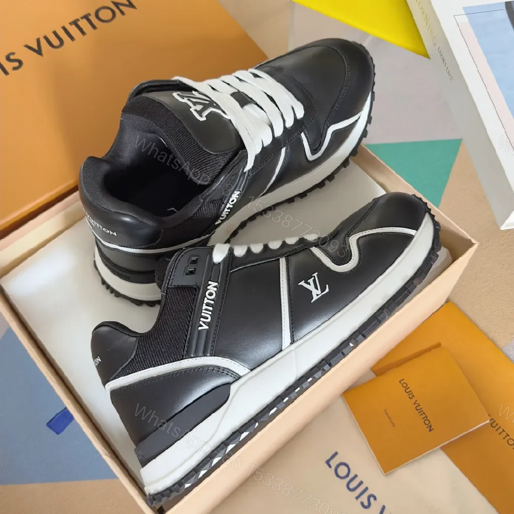 View 9 of Dynamic Runner: Black & White Leather-Sculpted Comfort Sneakers