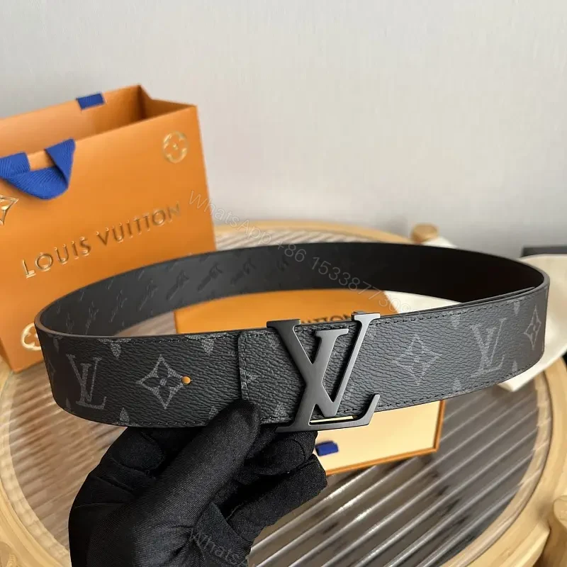 Black Pebbled Leather Belt with LV Logo Buckle — view 1