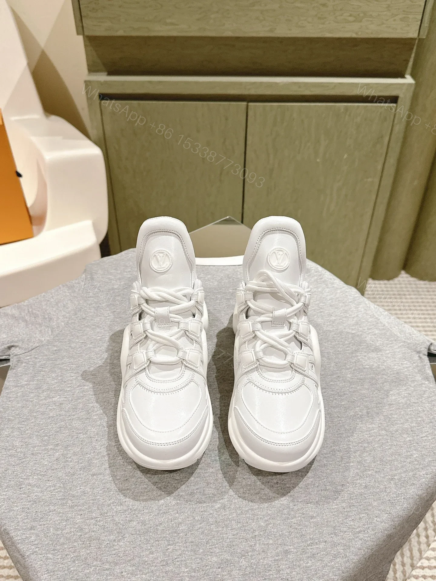 View 5 of LV Women White Leather Chunky Sneakers