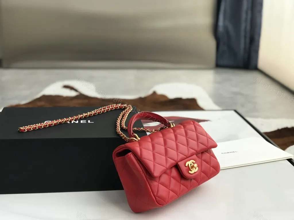 View 5 of Bold Red Quilted Calfskin Night-Out Bag with Crossbody Chain