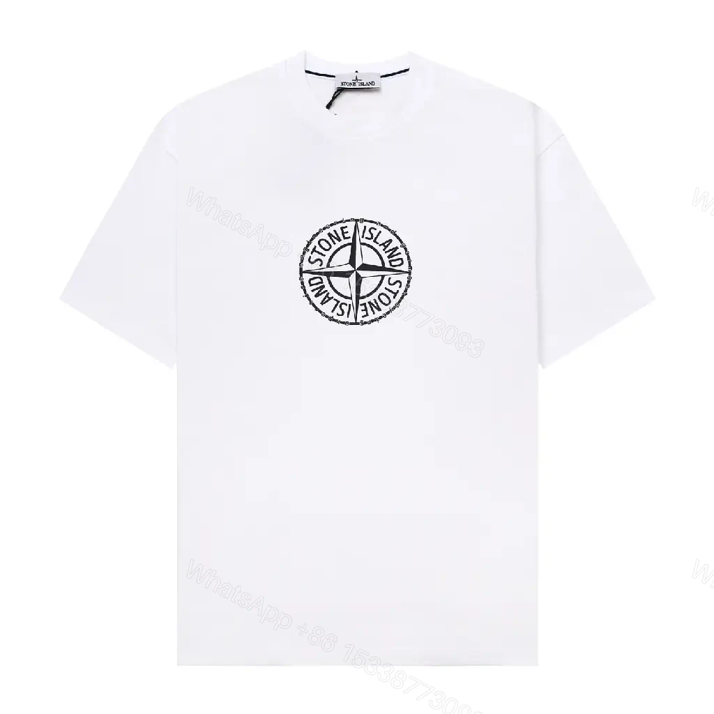 View 4 of White Cotton Tee with Stone Island Emblem - Luxe Everyday Comfort