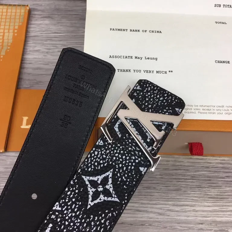 View 6 of Black Textured LV-Inspired Belt: Subtle Luxury Belt