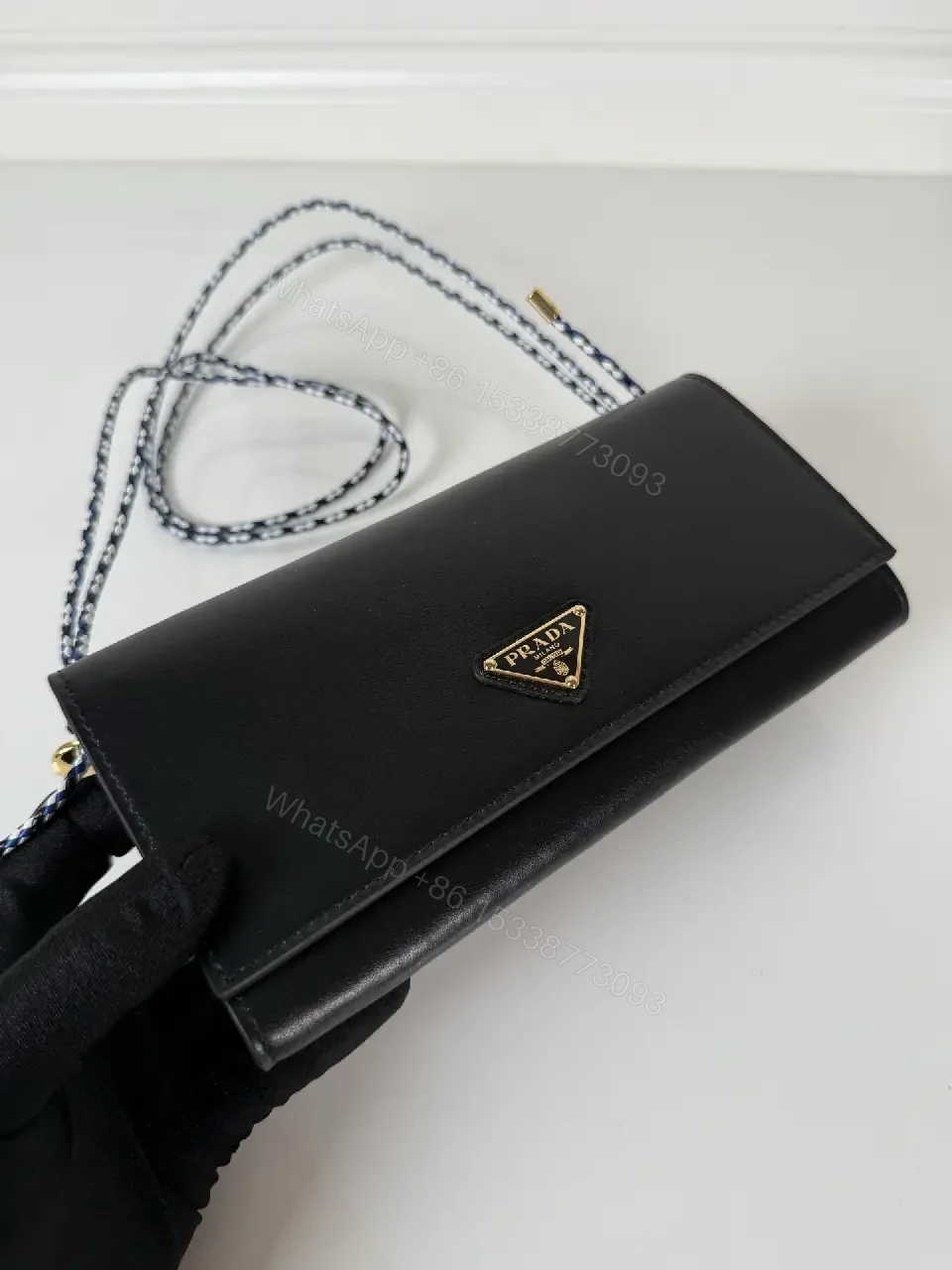 View 2 of Chic Black Leather Chain Wallet — Compact Luxury Clutch