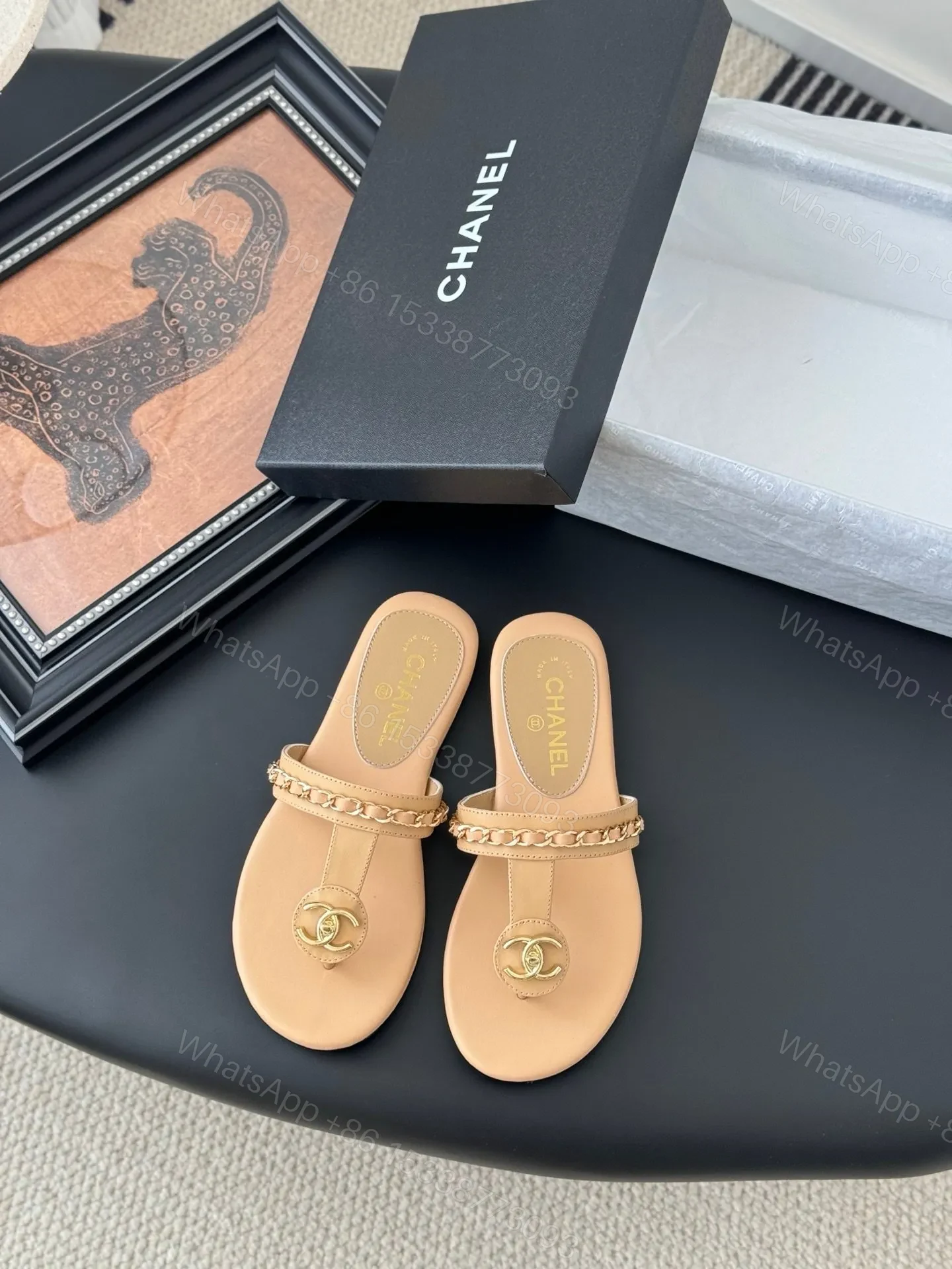 Chanel Women Beige Leather Slides — view 1