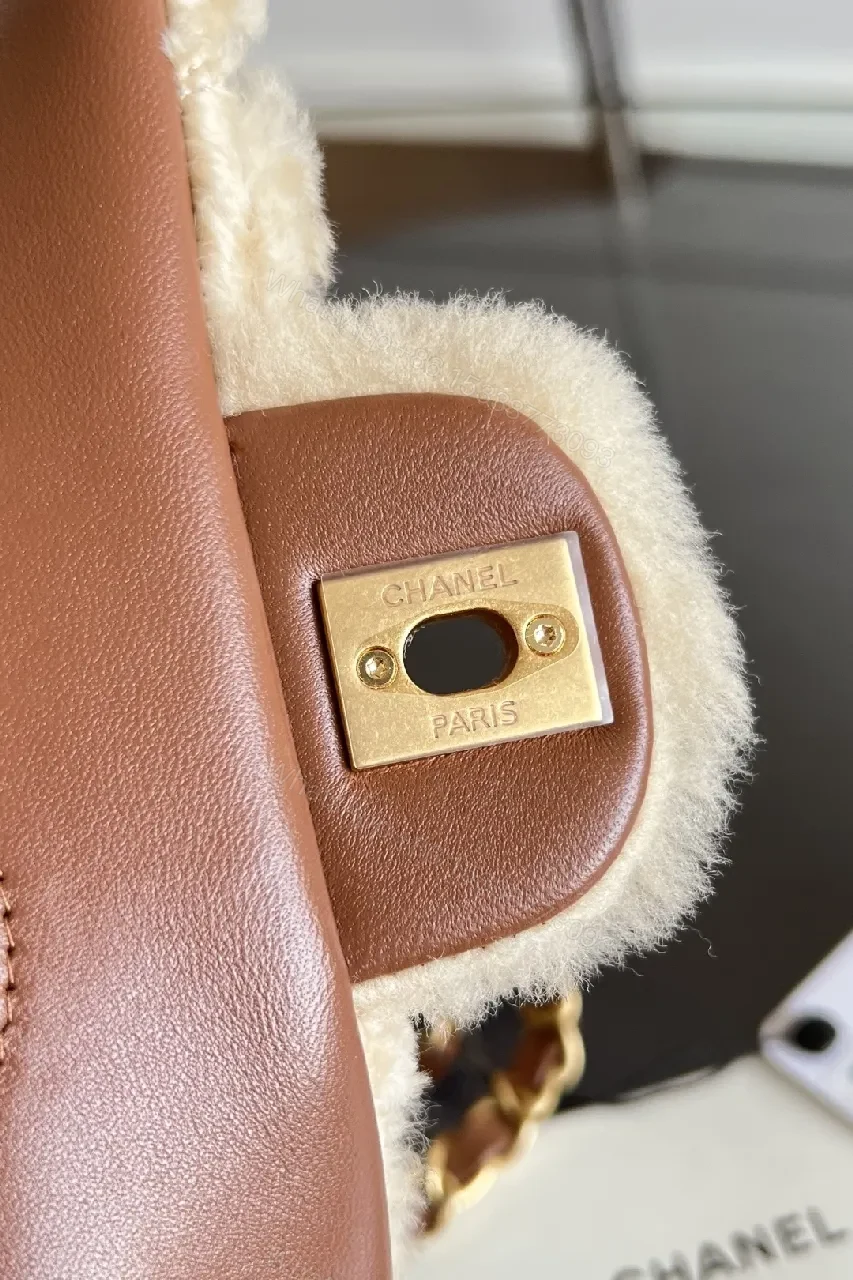 View 10 of Ivory Shearling Quilted Bag: Luxe Chain-Detail