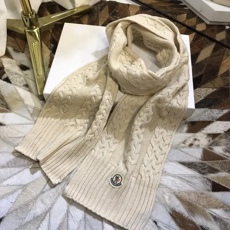 View 8 of Neutral Beige Moncler Knit Set: Wool-Blend Scarf & Beanie