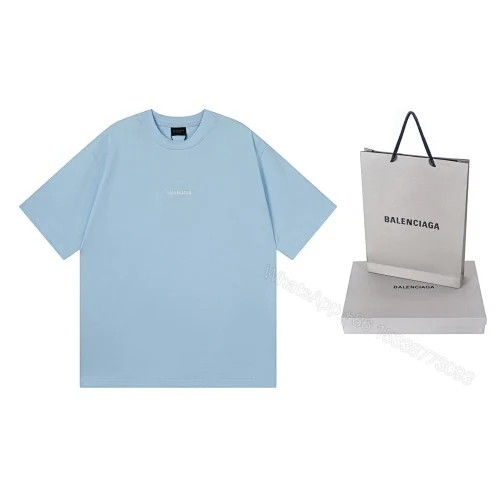 View 6 of Balenciaga Clothes Logo Embroidered Washed Distressed T-shirt Black/Blue