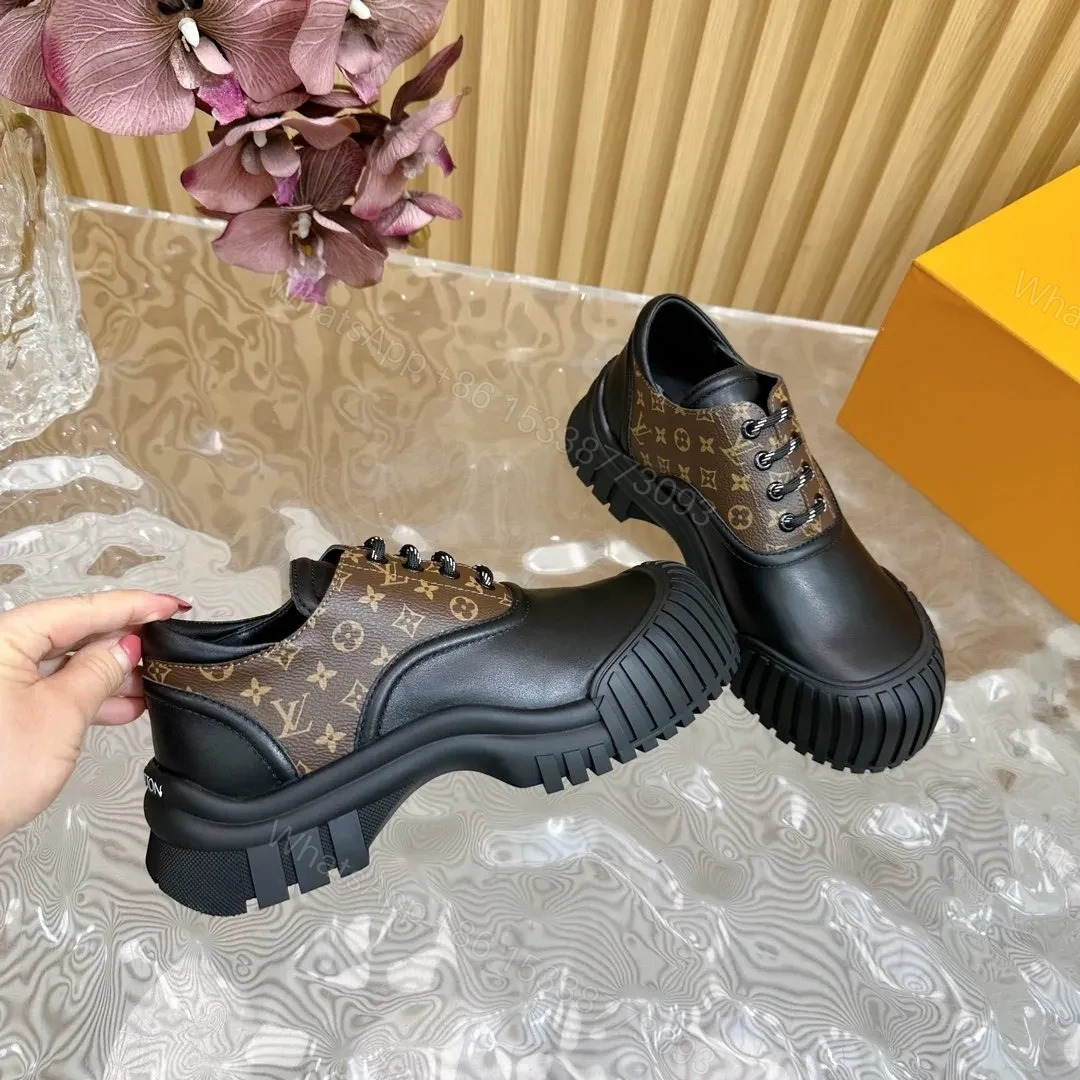 View 2 of LV Women Black Leather Brown Patterned Sneakers