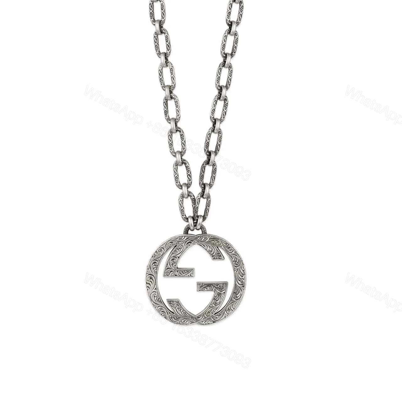 GUCCI ARABESQUE INTERLOCKING G CHAIN NECKLACE STERLING SILVER — view 1
