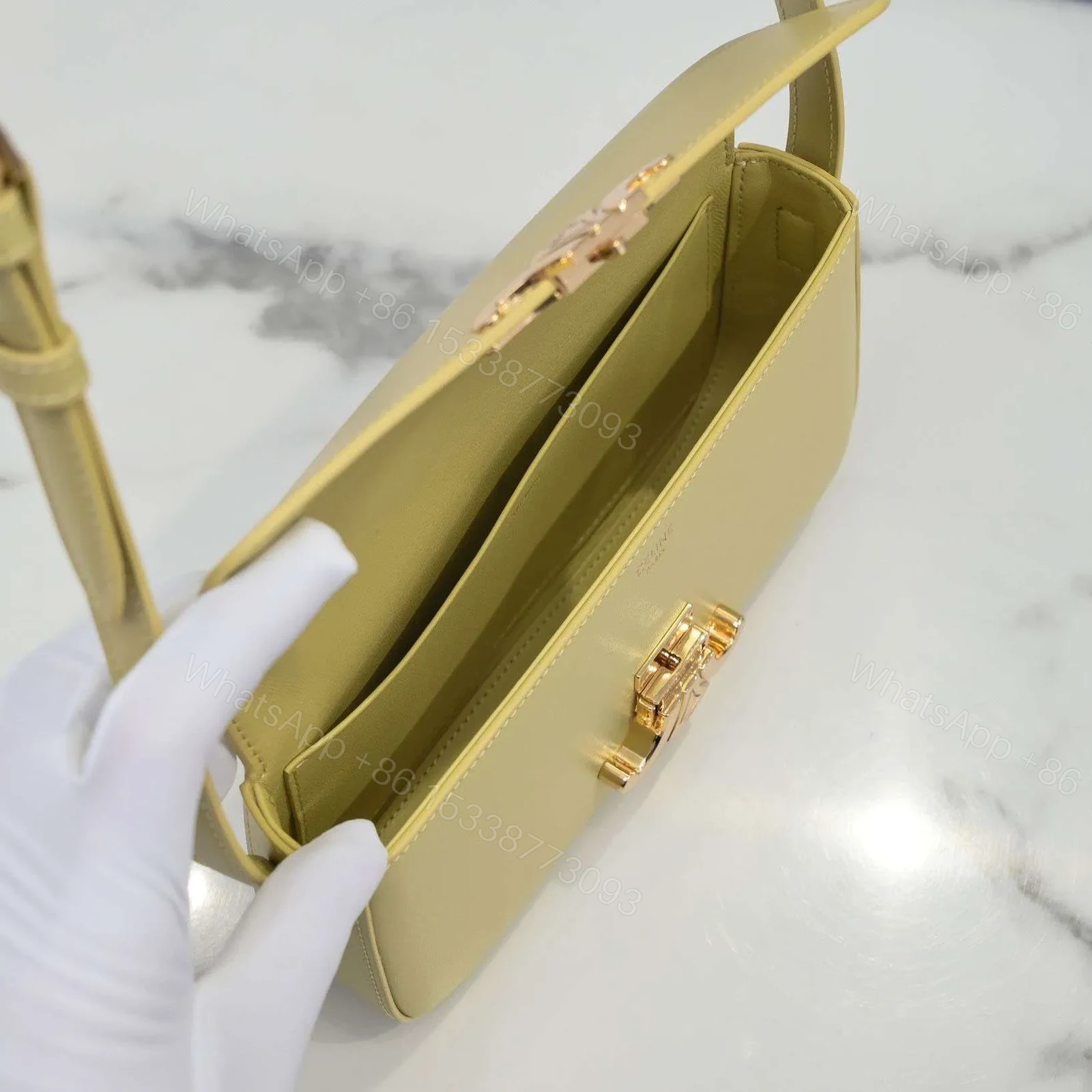View 7 of Celine Triomphe Handbag Bright Yellow Super Smooth Leather 20x12cm