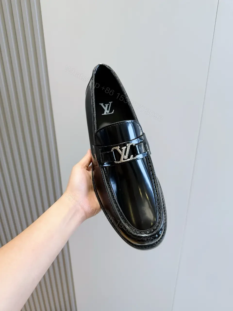 View 6 of Black Patent Leather Loafer Elegant buckle Louis Vuitton Style Shoes
