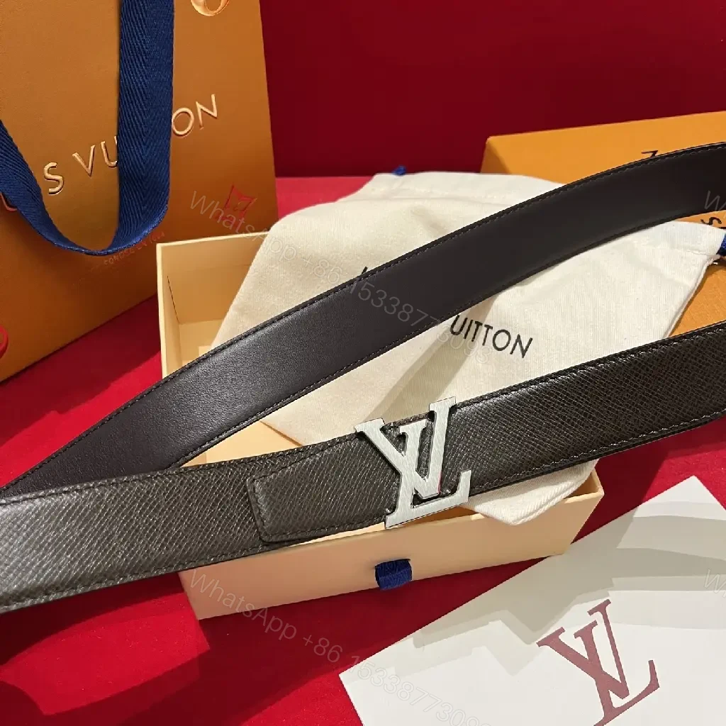 View 5 of Lux Black Leather Belt with LV Hardware - Elegant Daily Wear