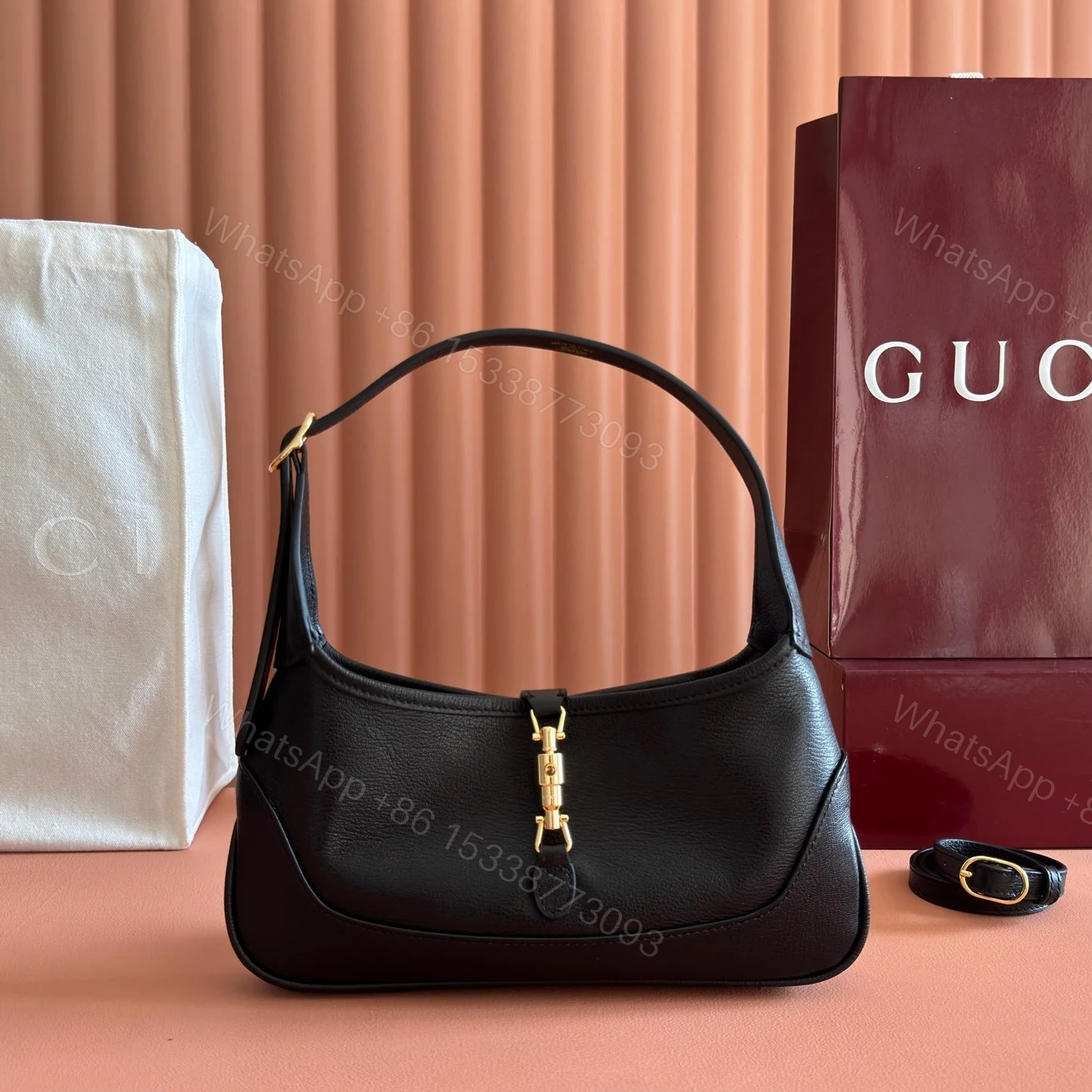 GUCCI 26S JACKIE SLIM SHOULDER BAG 27 IN BLACK CALFSKIN — view 1