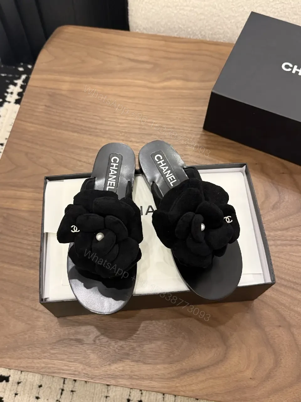 View 9 of Black Velvet Floral Slide | Sophisticated Luxe Comfort Slide