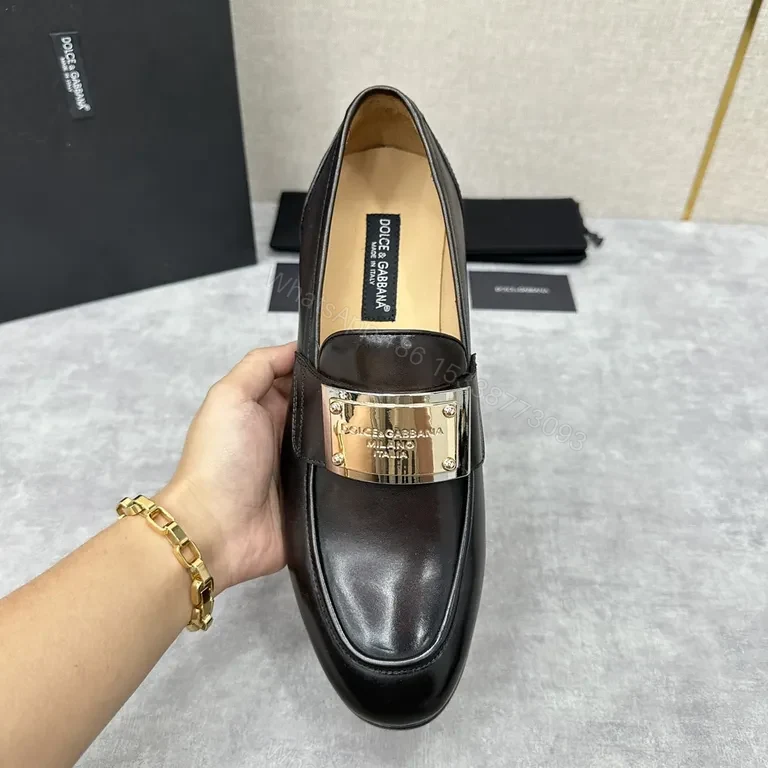 View 9 of Polished Black Leather Loafers with Metallic Band - Classic Luxury Shoes
