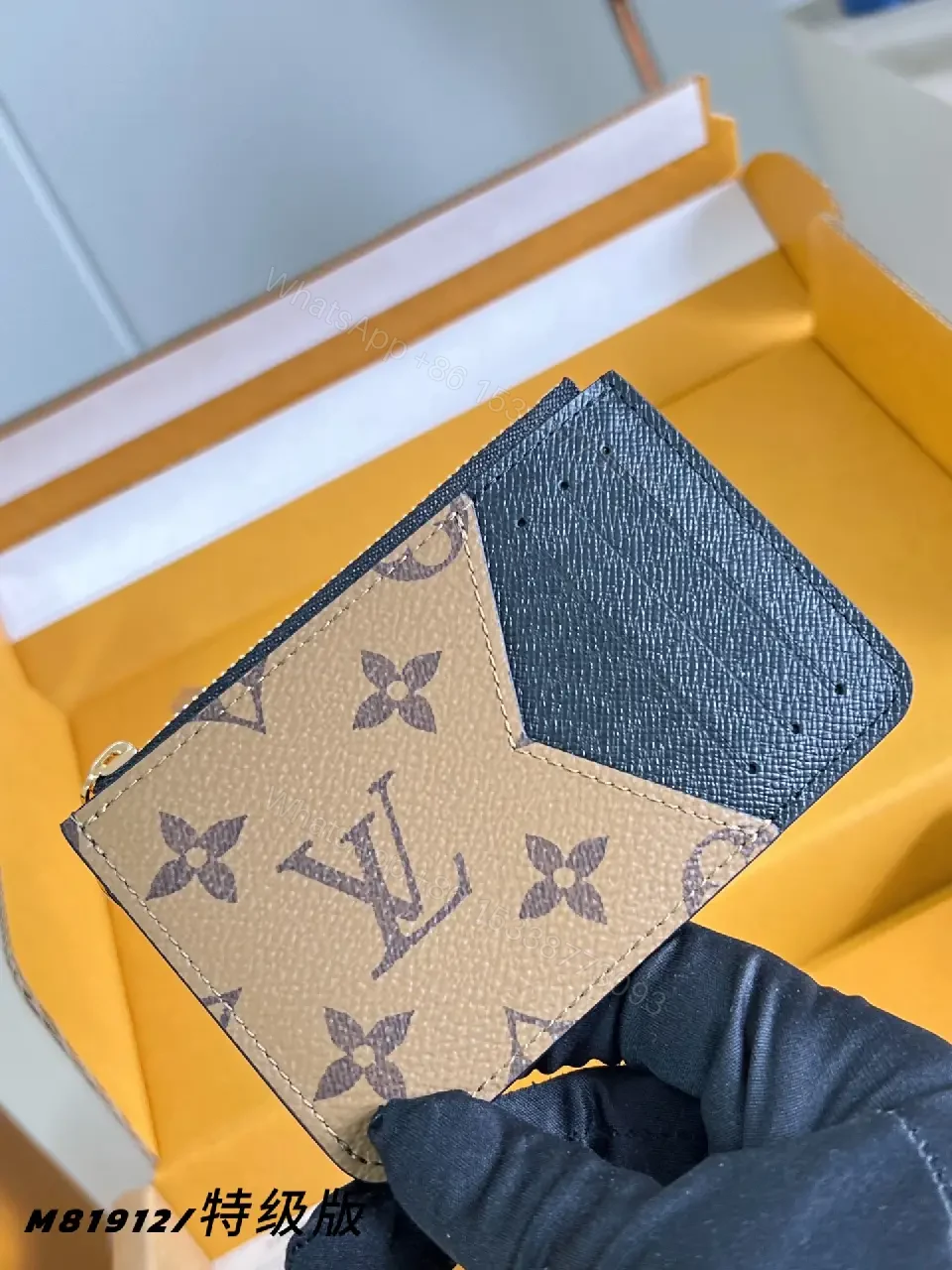 View 3 of Brown & Black LV Monogram Cardholder Wallet with Gold Charm