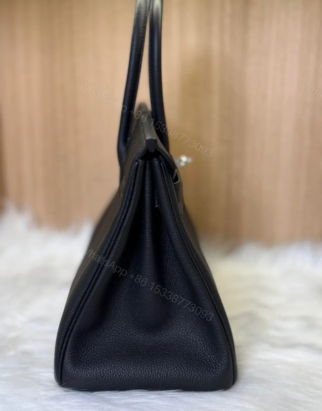 View 4 of HERMES BIRKIN 25 BLACK TOGO LEATHER WITH PALLADIUM HARDWARE