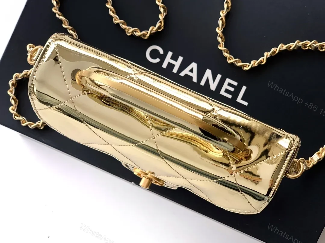 View 8 of Gold Quilted Satiny Mini Bag: Luxe Glam Carryall