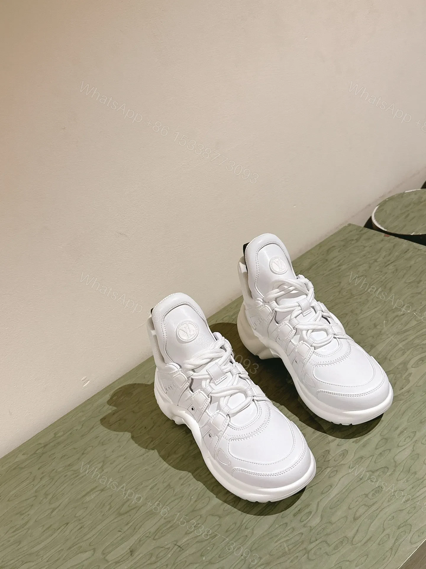 View 3 of LV Women White Leather Chunky Sneakers