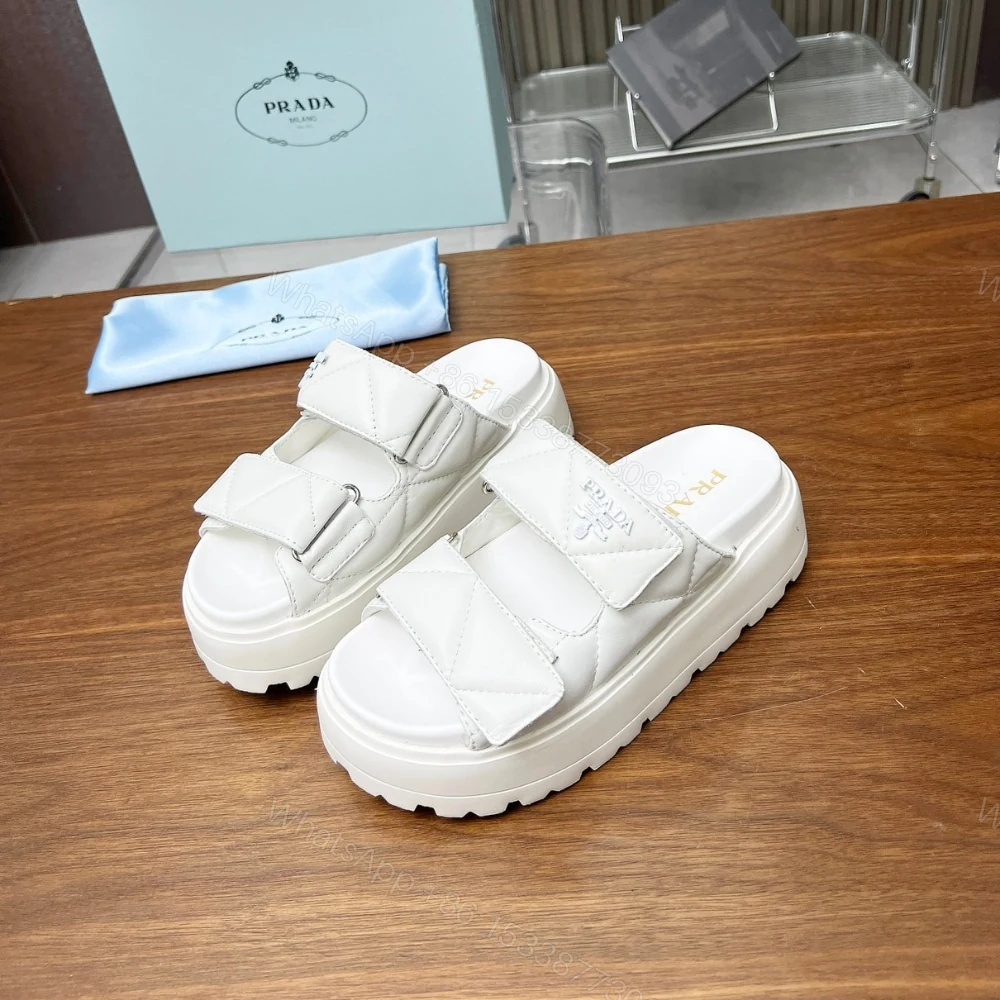 View 3 of PRADA QUILTED LEATHER PLATFORM SANDALS WHITE