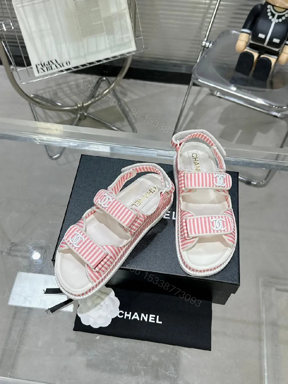Playful Stripes Sandals: Pink-White Luxury Comfort Flats — view 1
