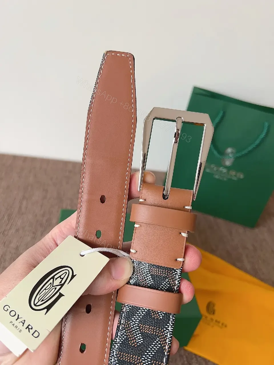 View 9 of Textured Leather Belt with Signature Hardware, Slim Webbing buckle
