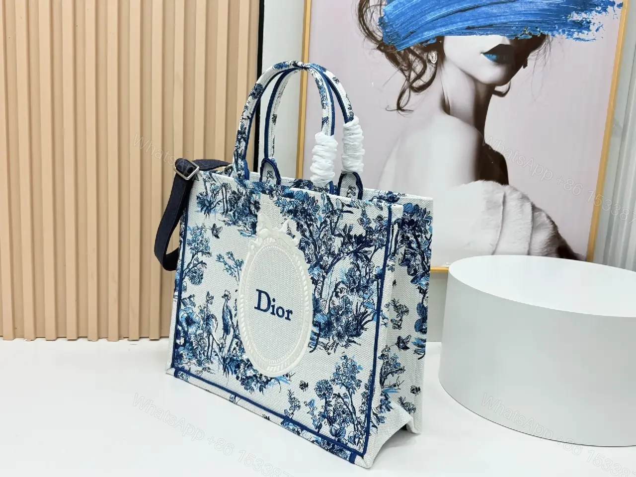 View 9 of Blue Ivory Toile de Jouy Structured Tote - Luxe Everyday Tote